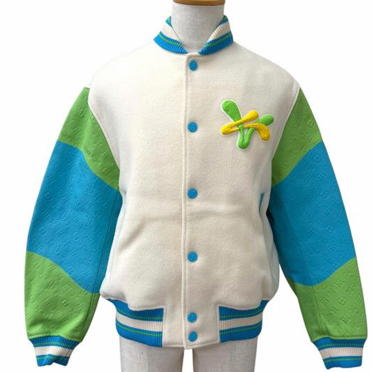 Louis Vuitton Sleeves Leather Rainbow Playground Varsity Jacket 48