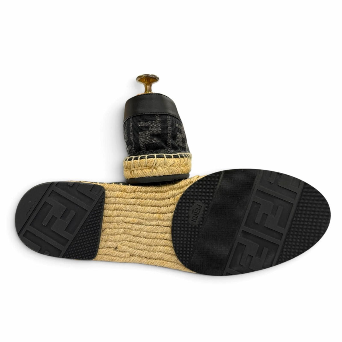 Fendi Canvas Leather FF Logo Espadrilles Shoes Slip-on Black Gray — view 4