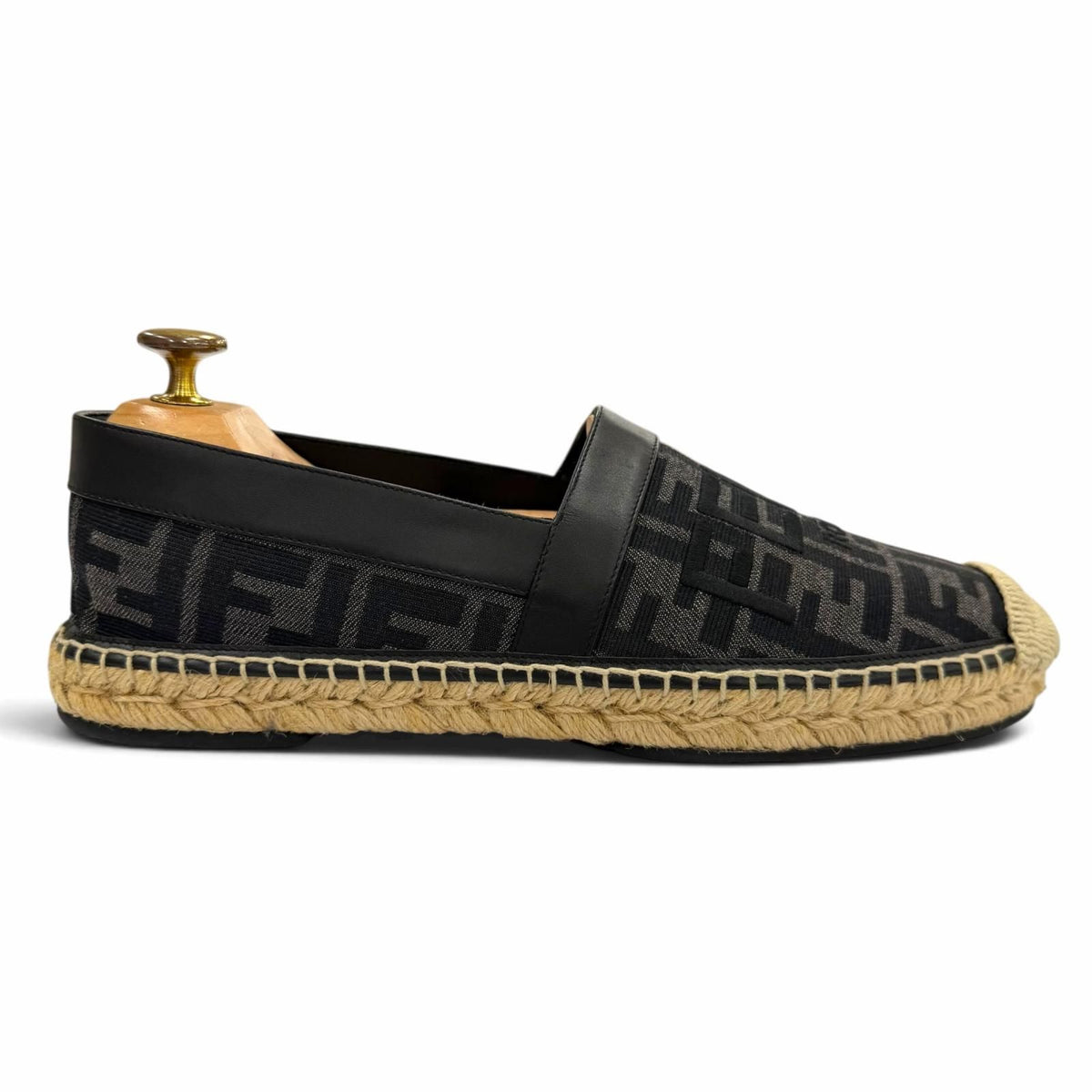 Fendi Canvas Leather FF Logo Espadrilles Shoes Slip-on Black Gray — view 6