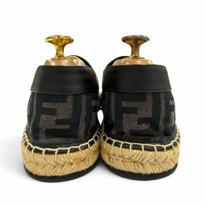 Fendi Canvas Leather FF Logo Espadrilles Shoes Slip-on Black Gray — view 3