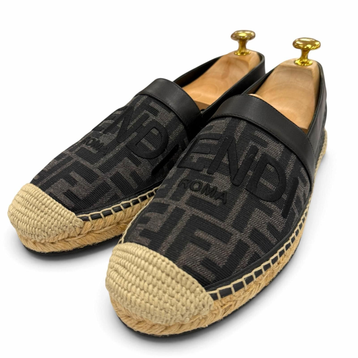 Fendi Canvas Leather FF Logo Espadrilles Shoes Slip-on Black Gray