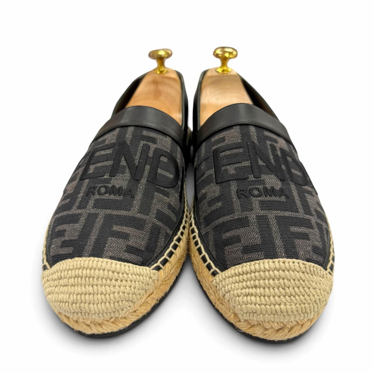 Fendi Canvas Leather FF Logo Espadrilles Shoes Slip-on Black Gray — view 2
