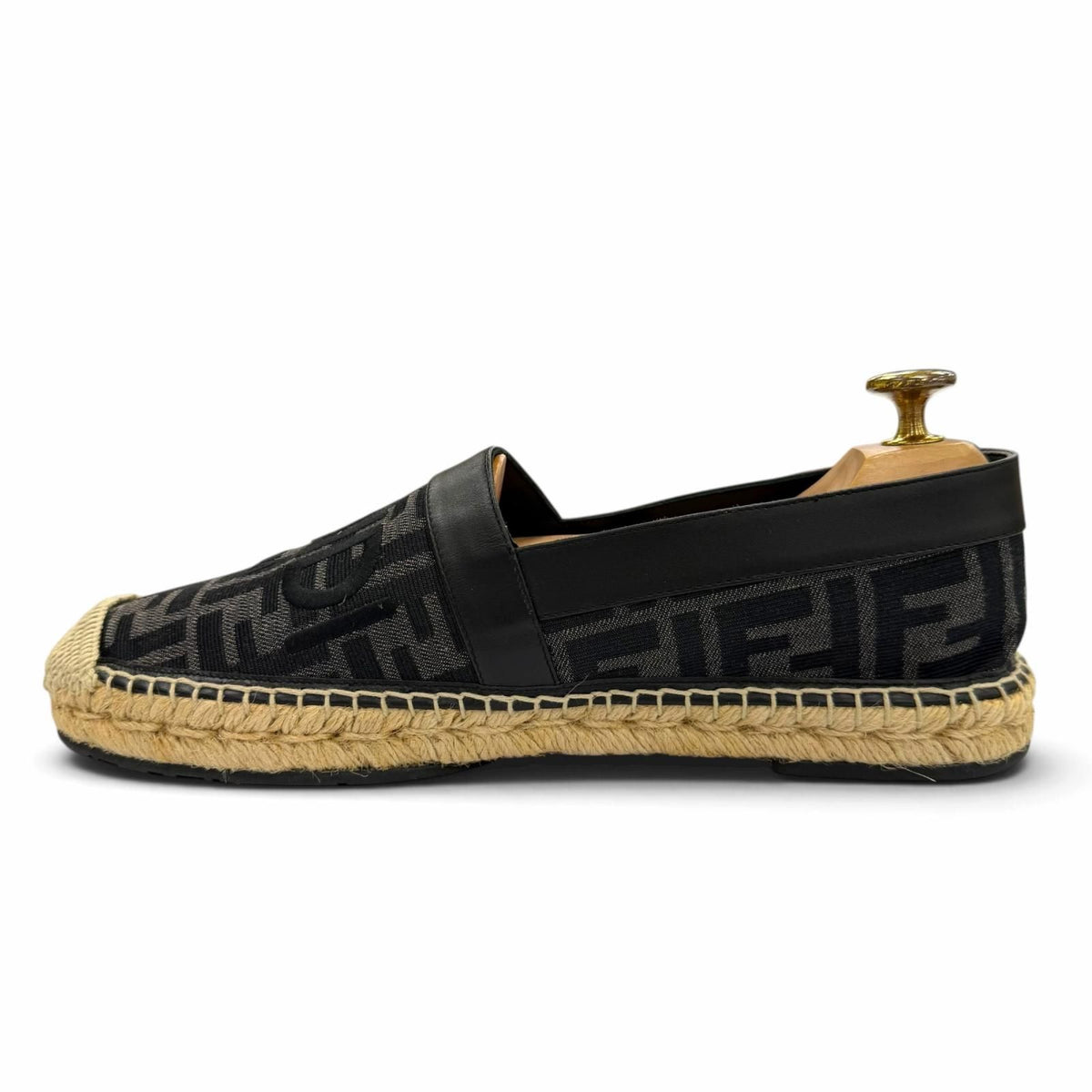 Fendi Canvas Leather FF Logo Espadrilles Shoes Slip-on Black Gray — view 5