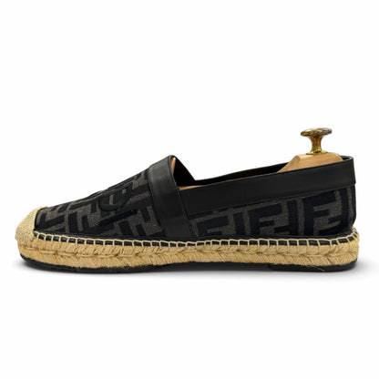 Fendi Canvas Leather FF Logo Espadrilles Shoes Slip-on Black Gray — view 5