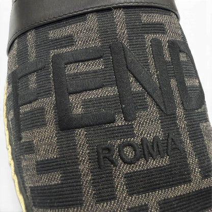 Fendi Canvas Leather FF Logo Espadrilles Shoes Slip-on Black Gray — view 7