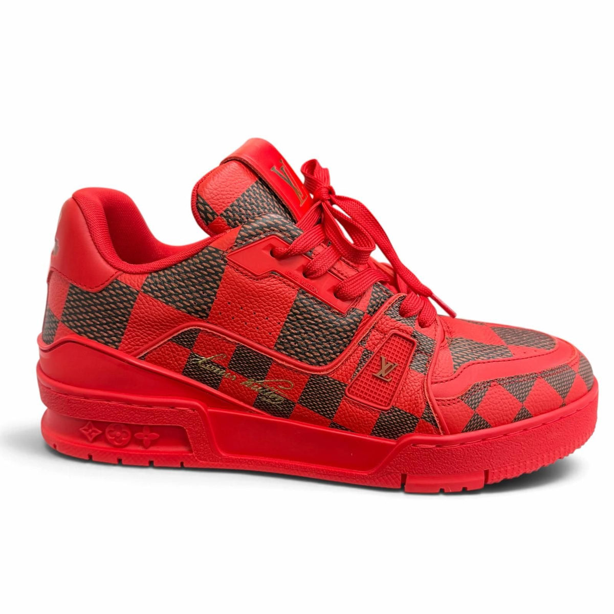 Louis Vuitton LV Trainer Line Leather Damier Low-Top Sneakers Red — view 6