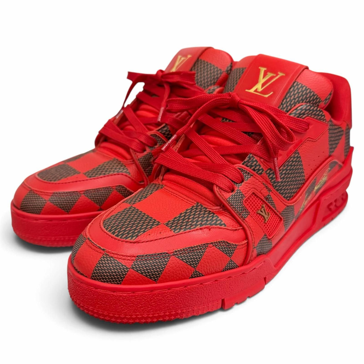 Louis Vuitton LV Trainer Line Leather Damier Low-Top Sneakers Red