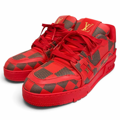 Louis Vuitton LV Trainer Line Leather Damier Low-Top Sneakers Red