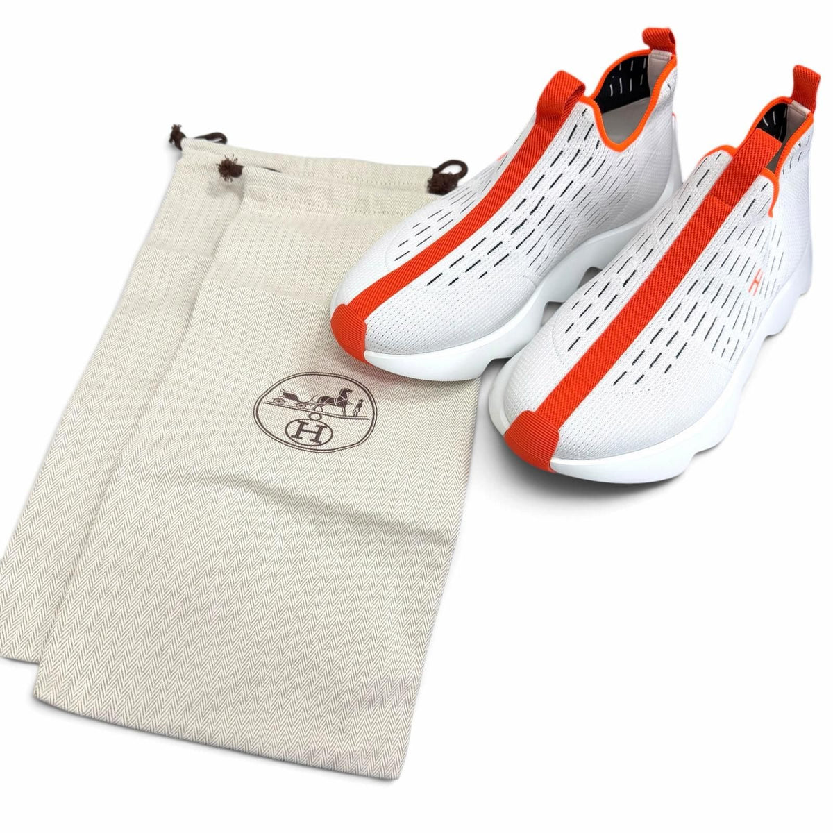 Hermes Eclair Slip-on Knit Low-Top Sneakers White Orange — view 2