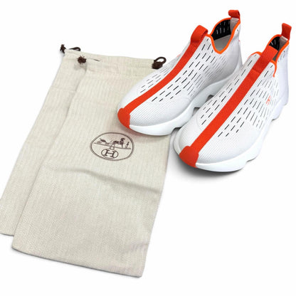 Hermes Eclair Slip-on Knit Low-Top Sneakers White Orange — view 2
