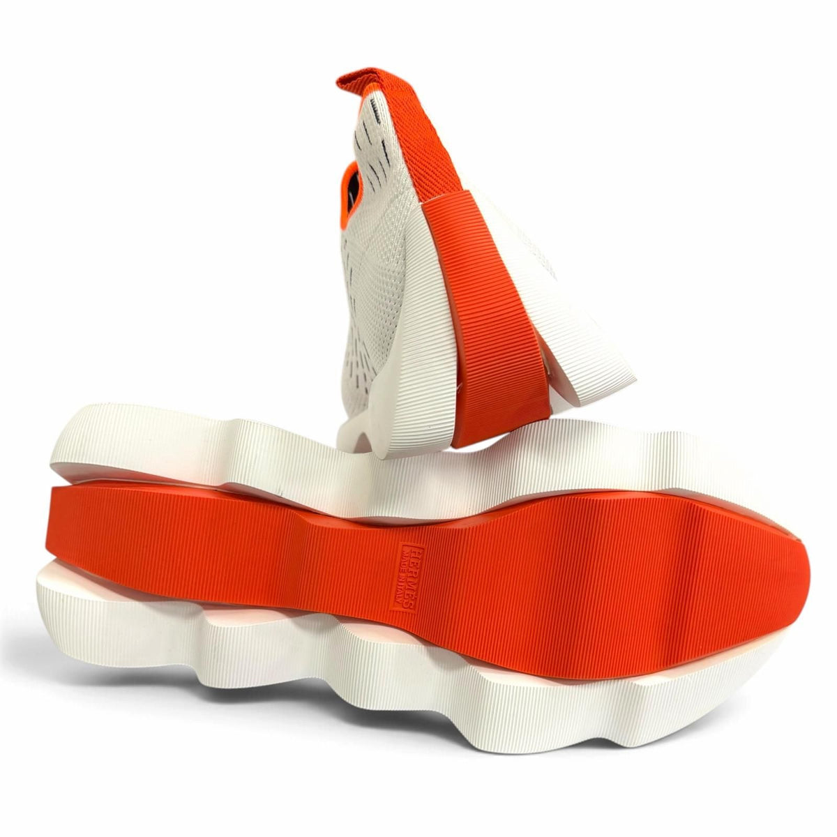 Hermes Eclair Slip-on Knit Low-Top Sneakers White Orange — view 5
