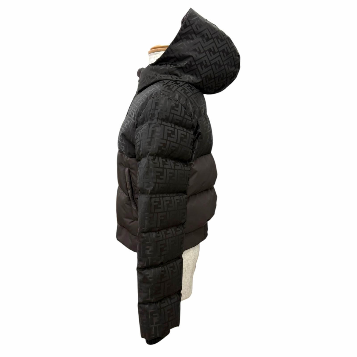 Fendi FF Logo Zucca Pattern Hooded Zip Up Jacket Dark Brown XS — view 3