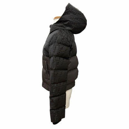 Fendi FF Logo Zucca Pattern Hooded Zip Up Jacket Dark Brown XS — view 3