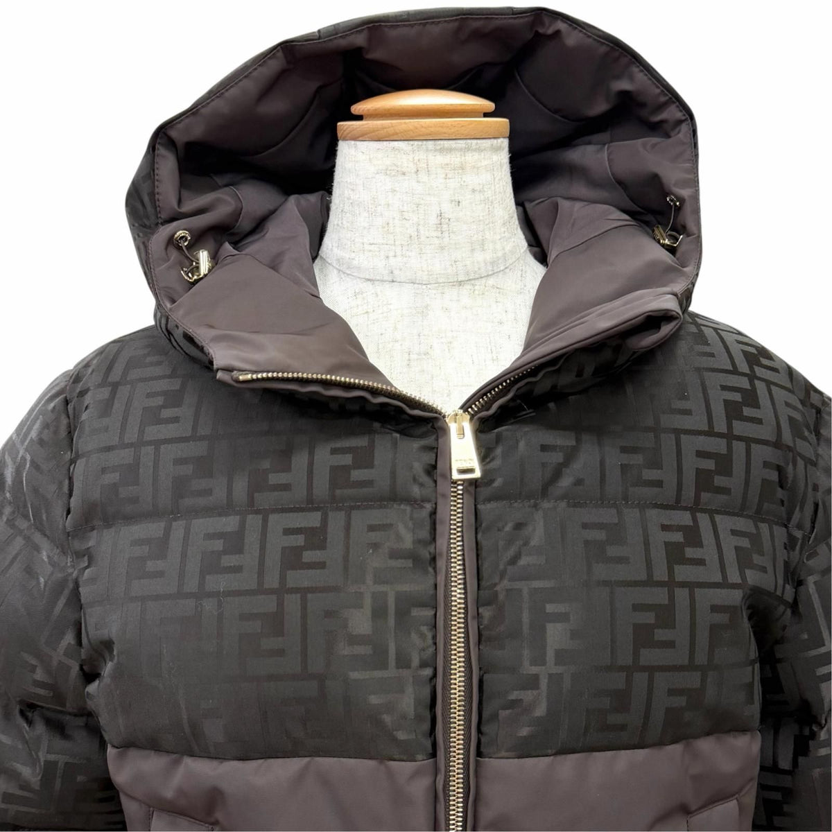 Fendi FF Logo Zucca Pattern Hooded Zip Up Jacket Dark Brown XS — view 2