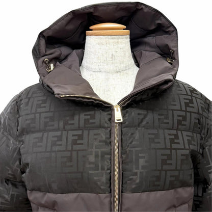 Fendi FF Logo Zucca Pattern Hooded Zip Up Jacket Dark Brown XS — view 2