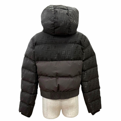 Fendi FF Logo Zucca Pattern Hooded Zip Up Jacket Dark Brown XS — view 4