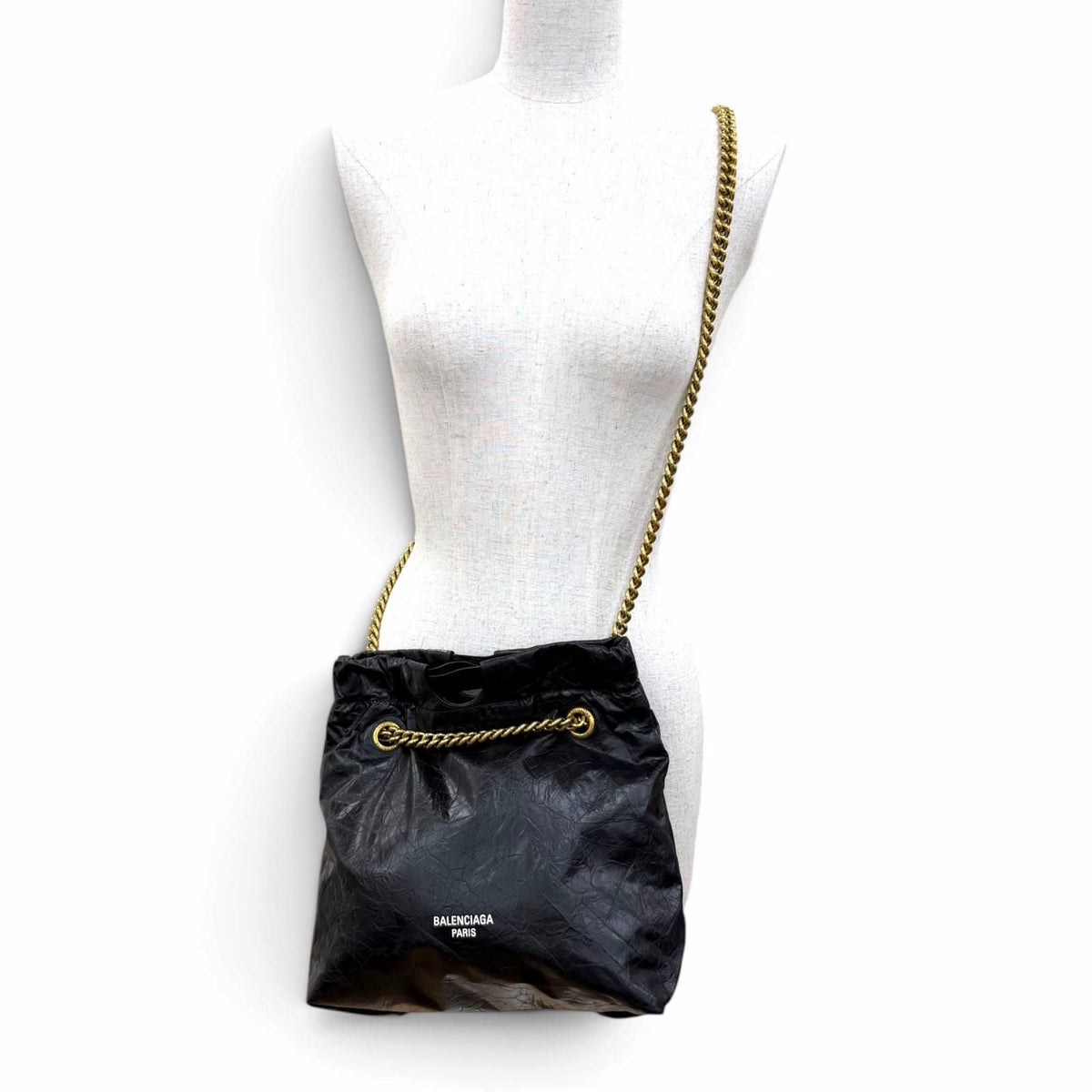 Balenciaga Crush Leather 2-Way Chain Shoulder Bag Tote Black — view 2