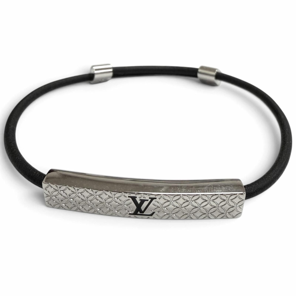 Louis Vuitton Bracelet Champs Elysees Leather LV Logo Silver Black — view 2