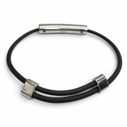 Louis Vuitton Bracelet Champs Elysees Leather LV Logo Silver Black — view 4