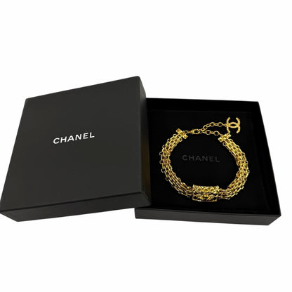 Chanel CC Logo Quilted Bag Motif Choker Necklace Gold — view 2