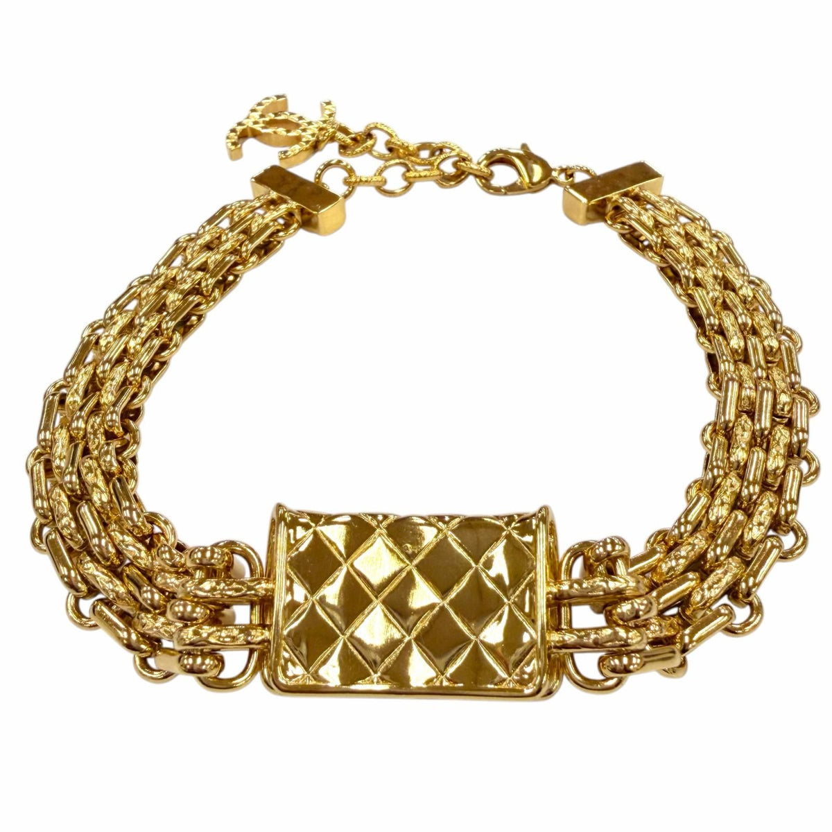 Chanel CC Logo Quilted Bag Motif Choker Necklace Gold — view 5