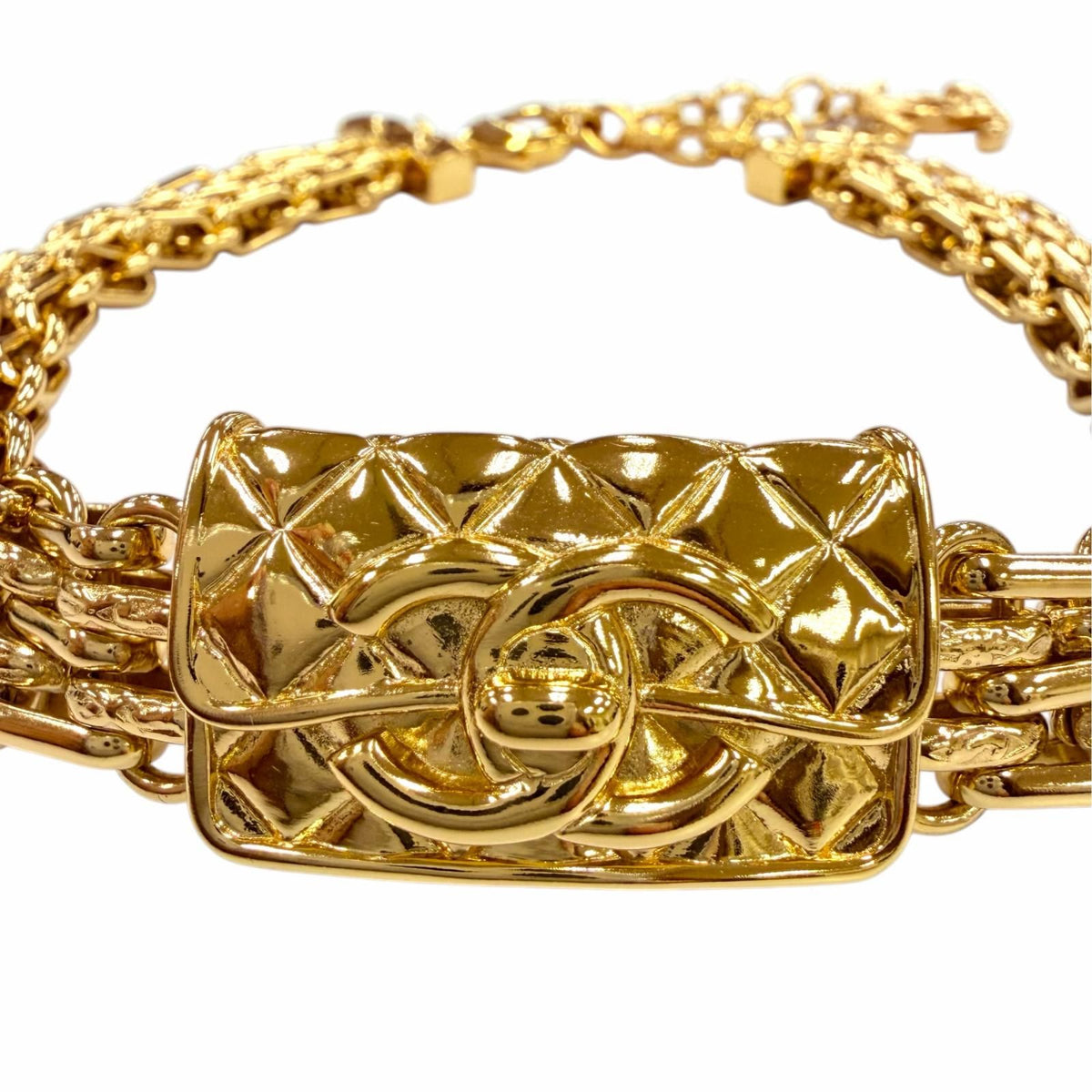 Chanel CC Logo Quilted Bag Motif Choker Necklace Gold — view 4