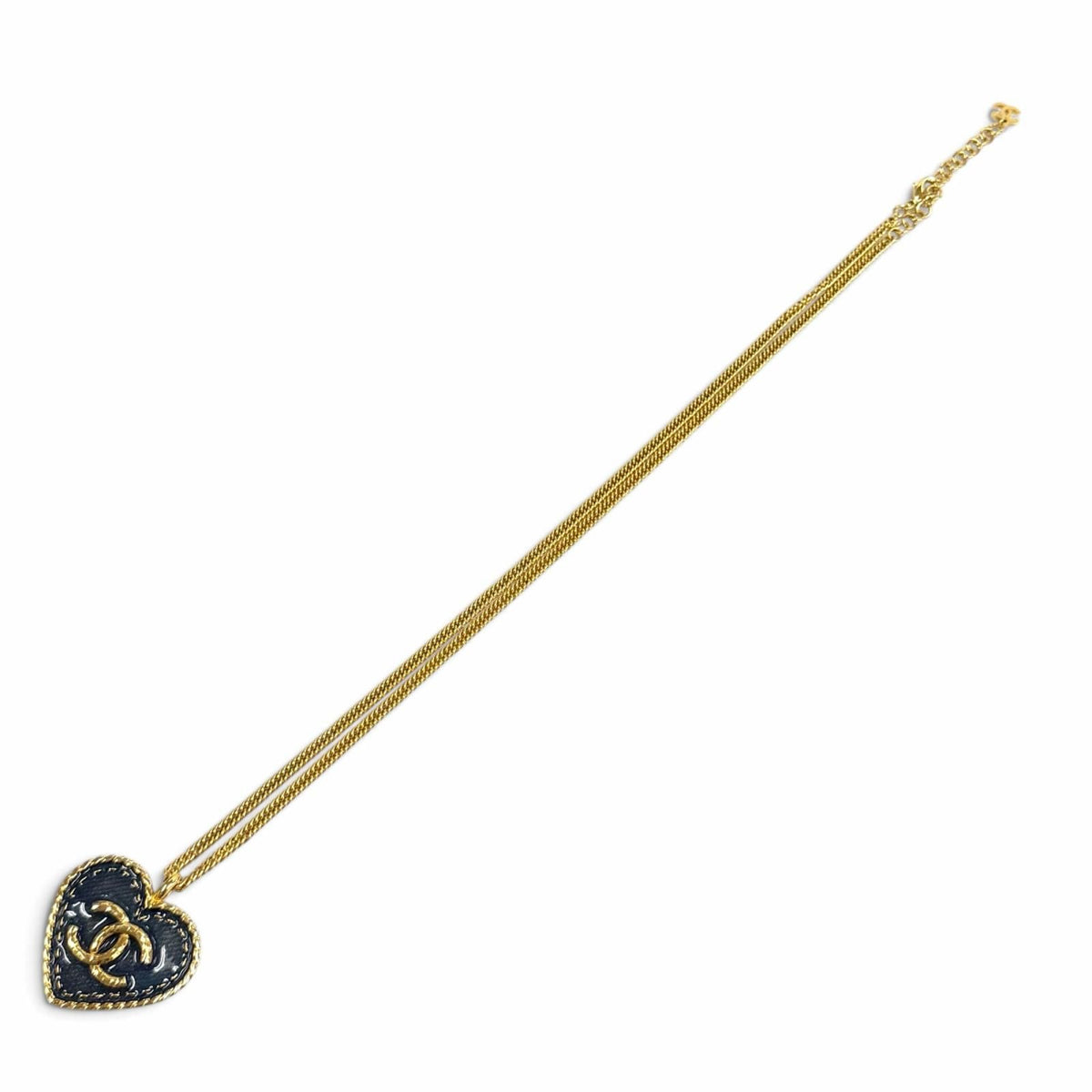 Chanel CC Logo Heart Denim Chain Necklace Navy Gold — view 5