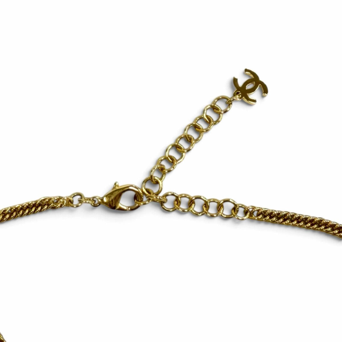 Chanel CC Logo Heart Denim Chain Necklace Navy Gold — view 7