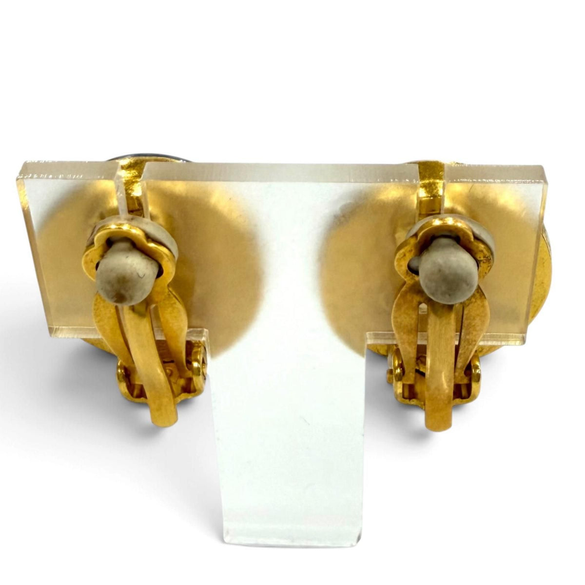 Chanel Vintage 95A CC Logo Blue Marble Earrings Gold — view 4