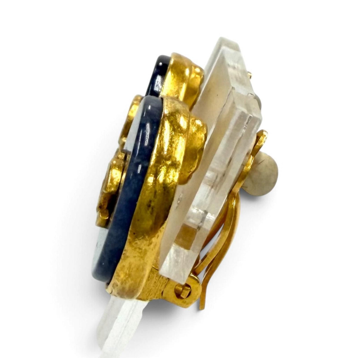 Chanel Vintage 95A CC Logo Blue Marble Earrings Gold — view 3