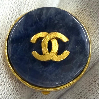Chanel Vintage 95A CC Logo Blue Marble Earrings Gold — view 6