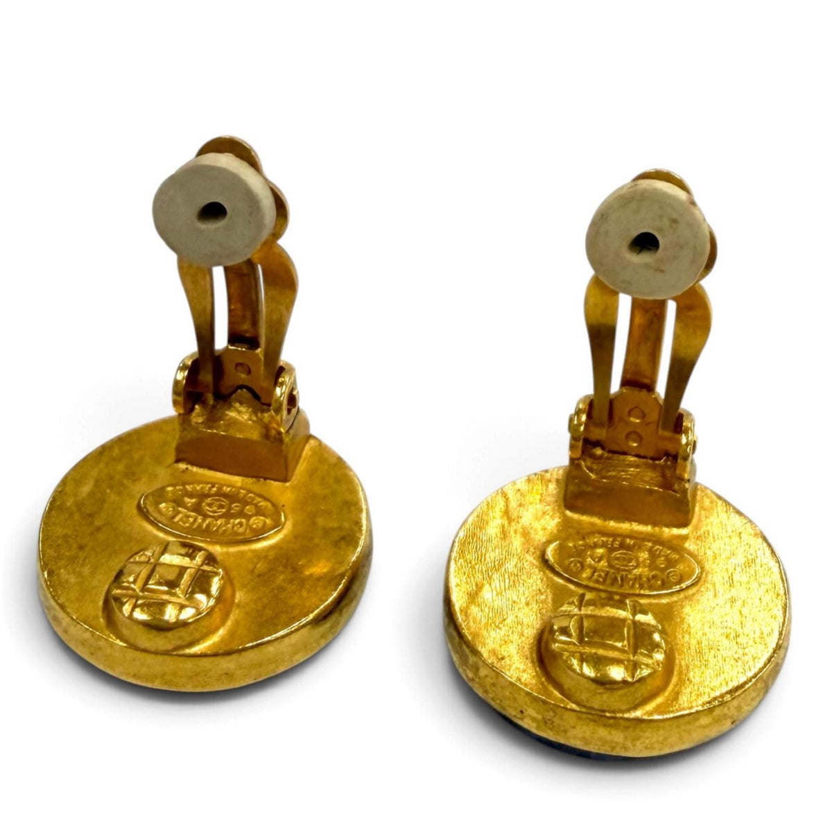 Chanel Vintage 95A CC Logo Blue Marble Earrings Gold — view 5