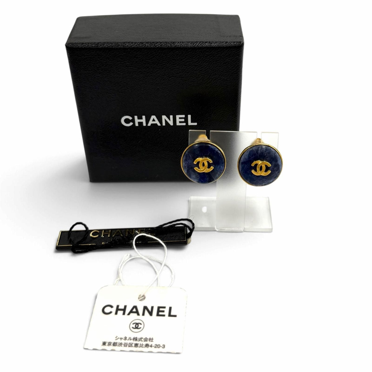 Chanel Vintage 95A CC Logo Blue Marble Earrings Gold — view 2