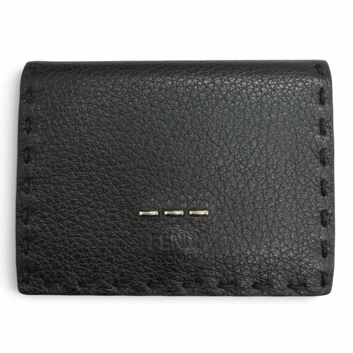 Fendi Selleria Leather Compact Wallet Trifold Black
