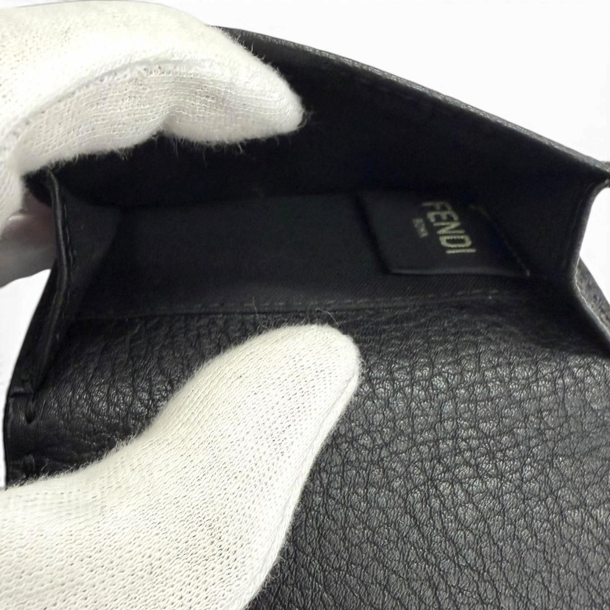 Fendi Selleria Leather Compact Wallet Trifold Black — view 5