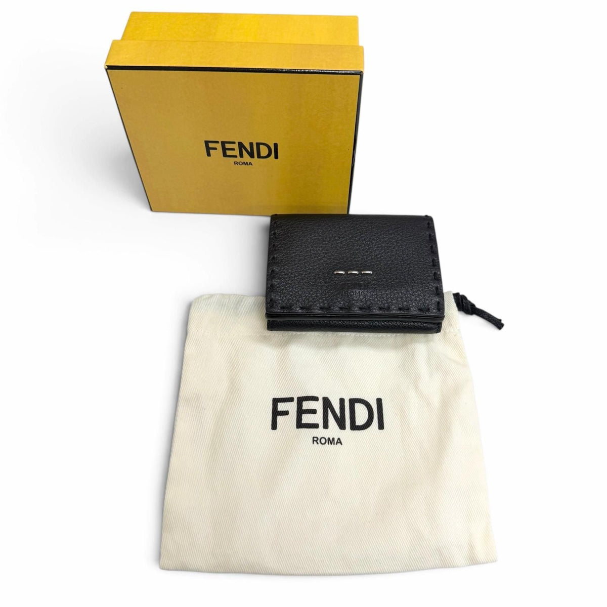 Fendi Selleria Leather Compact Wallet Trifold Black — view 2
