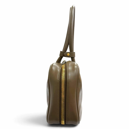 Miu Miu Bow Medium Top Handle Bag Leather Embossed Logo Handbag Brown — view 4