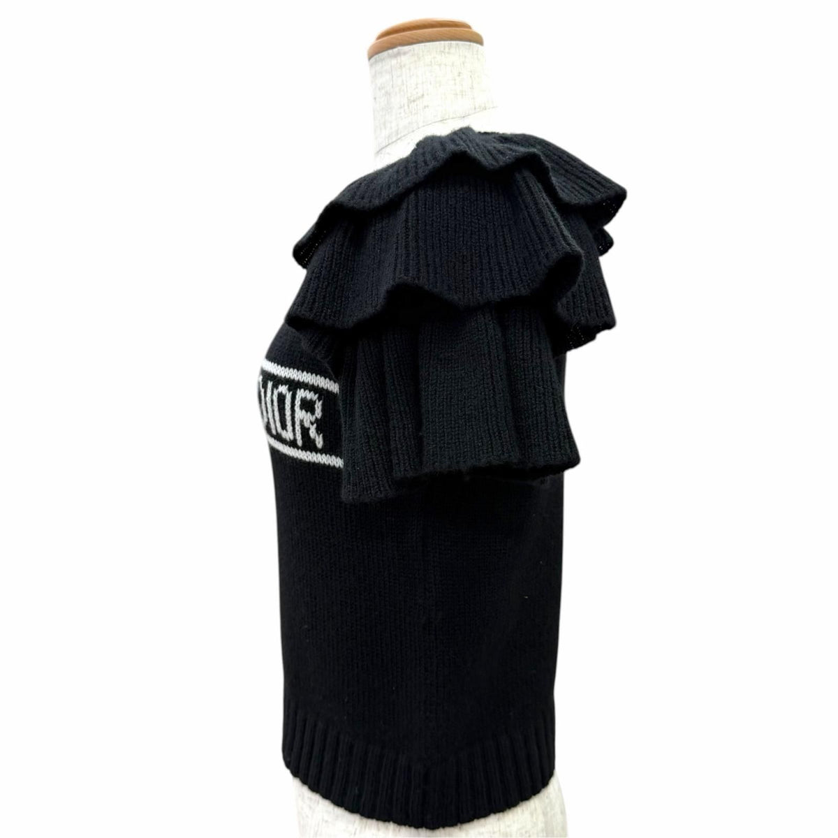 Dior Cashmere 100% Logo Star Sleeve Ruffle Design Short Knit Black IT 40 Sweater — view 3
