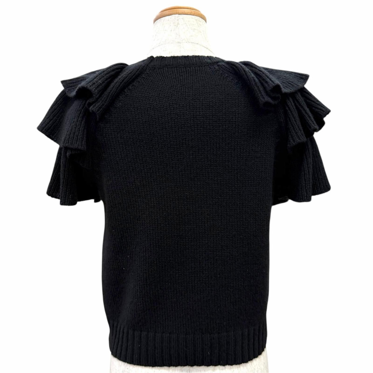 Dior Cashmere 100% Logo Star Sleeve Ruffle Design Short Knit Black IT 40 Sweater — view 4