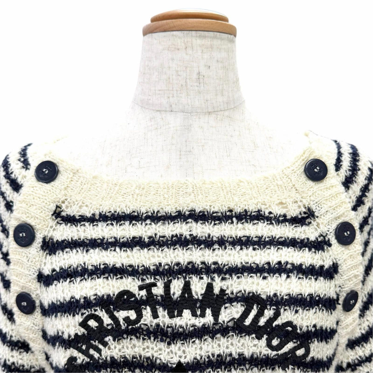 Dior Mariniere Silk Mixed Logo Star Anchor Button Short Sleeve Knit 40 Sweater — view 2