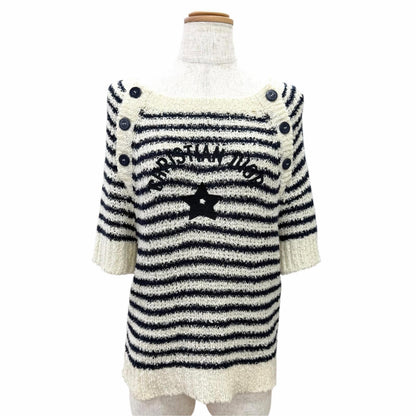 Dior Mariniere Silk Mixed Logo Star Anchor Button Short Sleeve Knit 40 Sweater