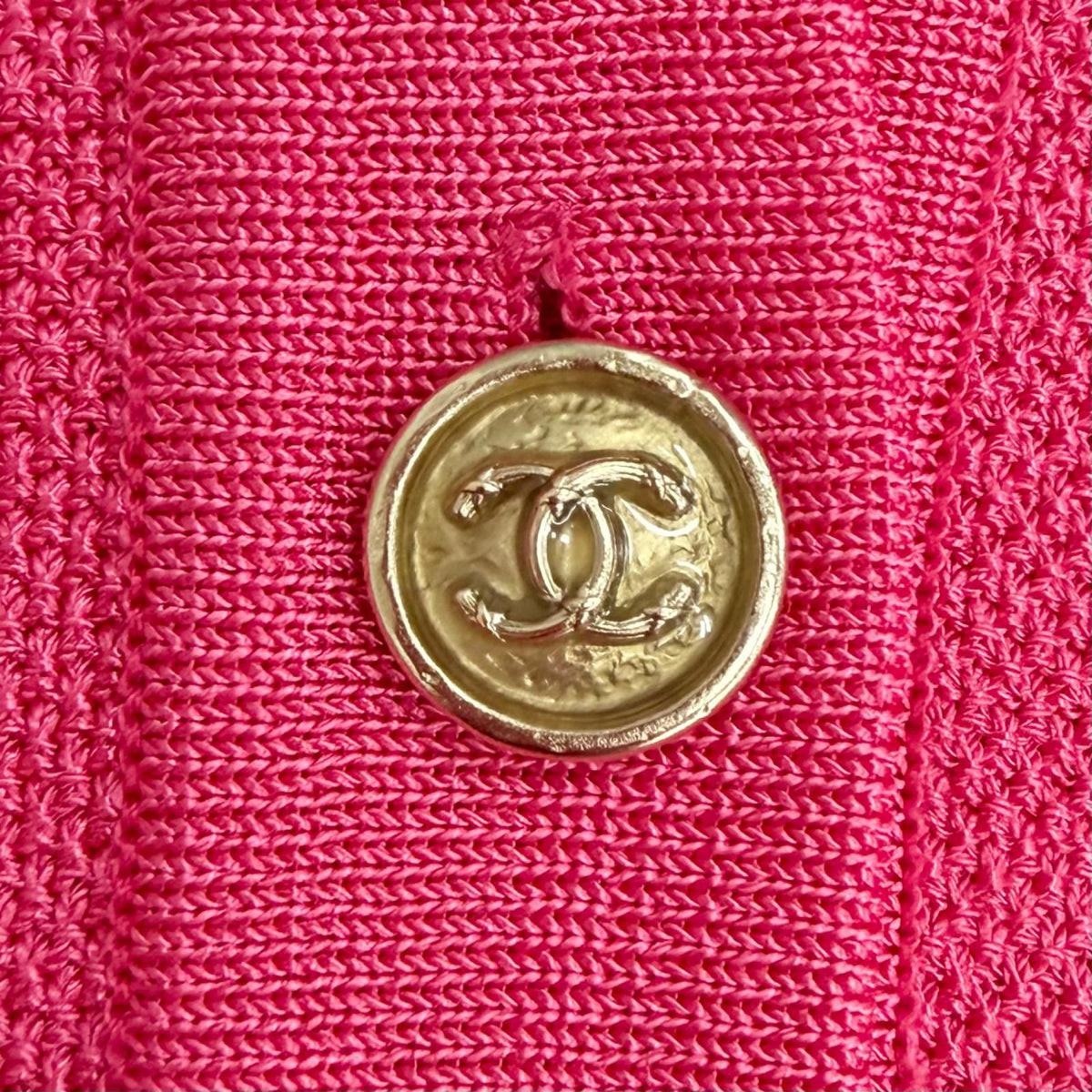Chanel 21P CC Logo Button Long Short Sleeve Polo Shirt Pink Gold 34 — view 6