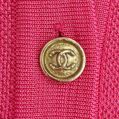 Chanel 21P CC Logo Button Long Short Sleeve Polo Shirt Pink Gold 34 — view 6