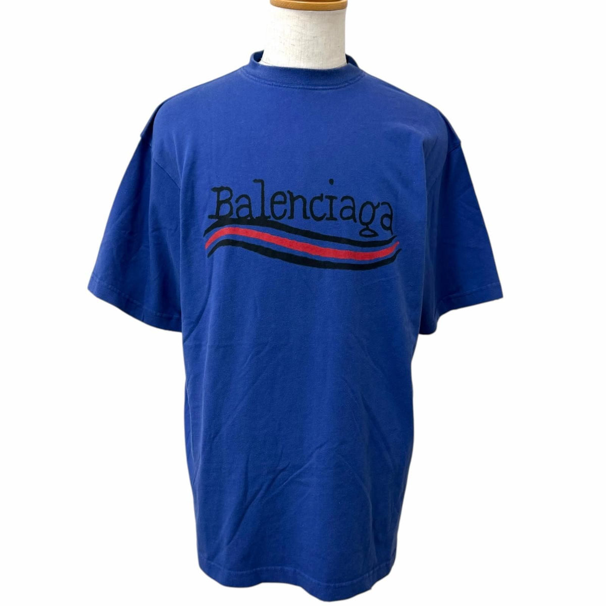 Balenciaga Distressed Campaign Logo Oversize Short Sleeve T-Shirt Navy XS