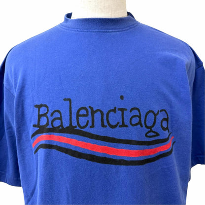 Balenciaga Distressed Campaign Logo Oversize Short Sleeve T-Shirt Navy XS — view 2