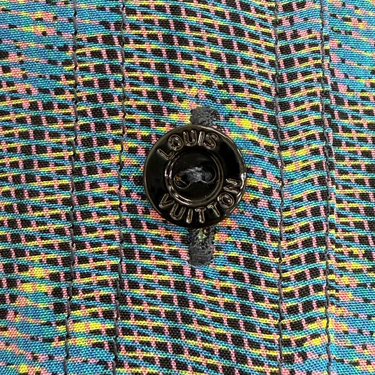 Louis Vuitton Silk 100% 3D Monogram Print Logo Button Long Sleeve Shirt Blue 34 — view 6