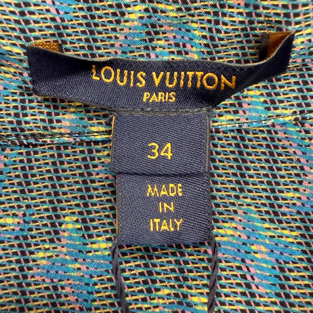 Louis Vuitton Silk 100% 3D Monogram Print Logo Button Long Sleeve Shirt Blue 34 — view 7