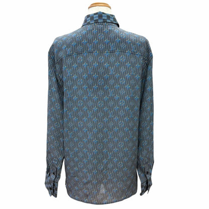 Louis Vuitton Silk 100% 3D Monogram Print Logo Button Long Sleeve Shirt Blue 34 — view 4