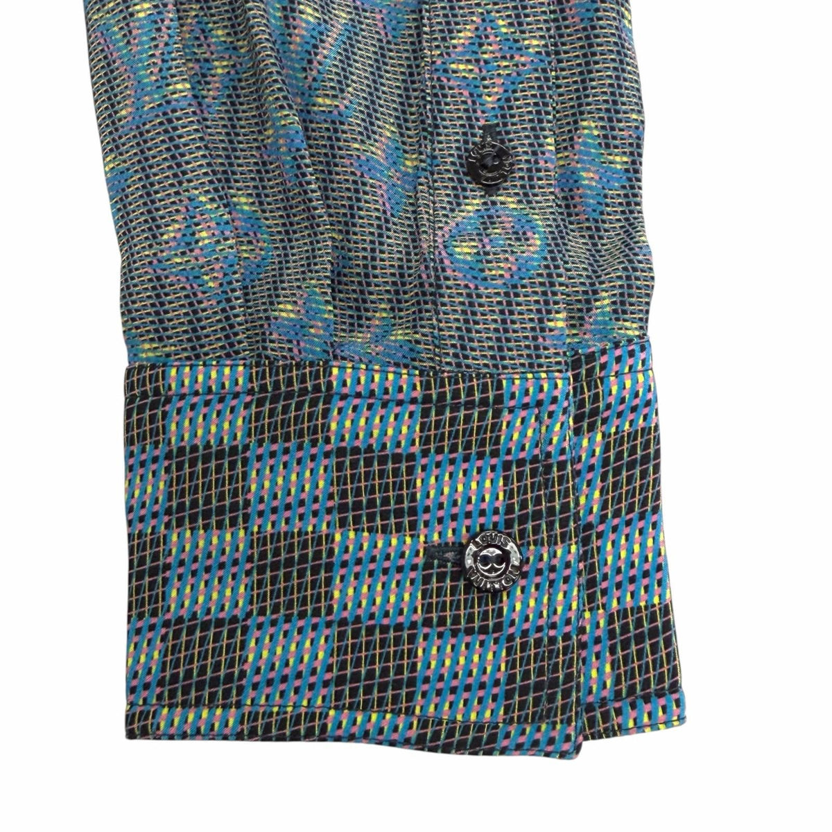 Louis Vuitton Silk 100% 3D Monogram Print Logo Button Long Sleeve Shirt Blue 34 — view 5