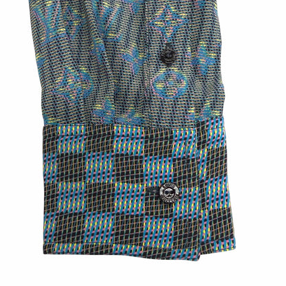 Louis Vuitton Silk 100% 3D Monogram Print Logo Button Long Sleeve Shirt Blue 34 — view 5